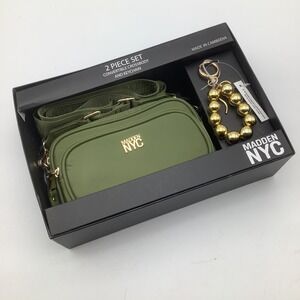 Madden NYC 2 Piece‎ Convertible Crossbody Bag and Keychain Set Olive Green NWT